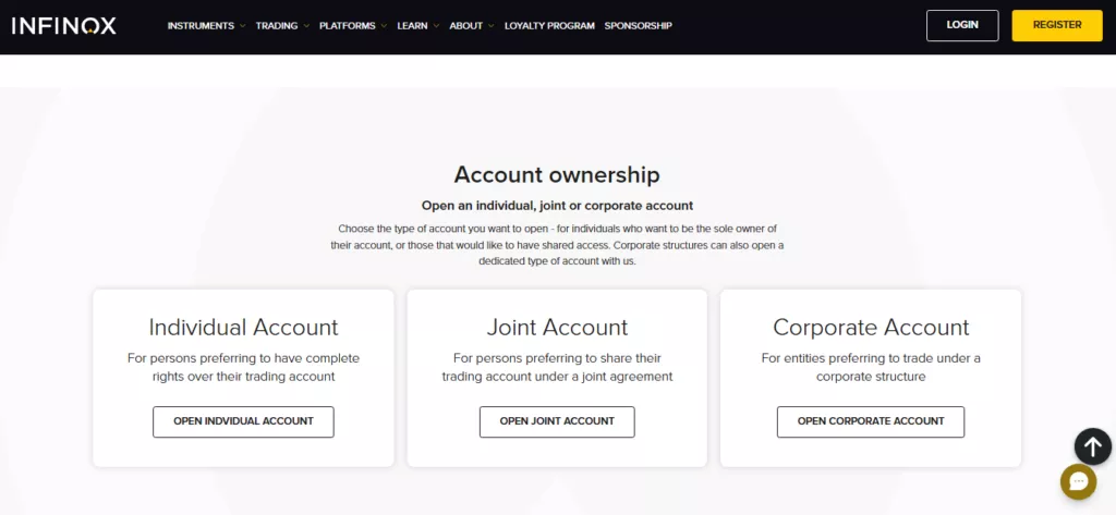 Infinox Account Types Infinox Account Types