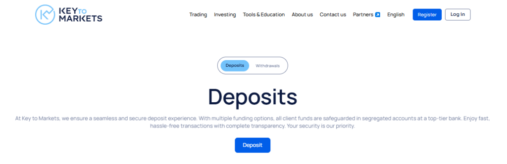 Key to Markets Deposit and Withdrawal&nbsp;