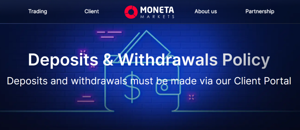 Moneta Markets Deposit and Withdrawal