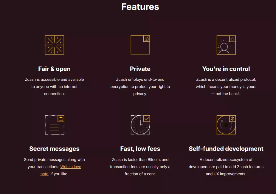Zcash features