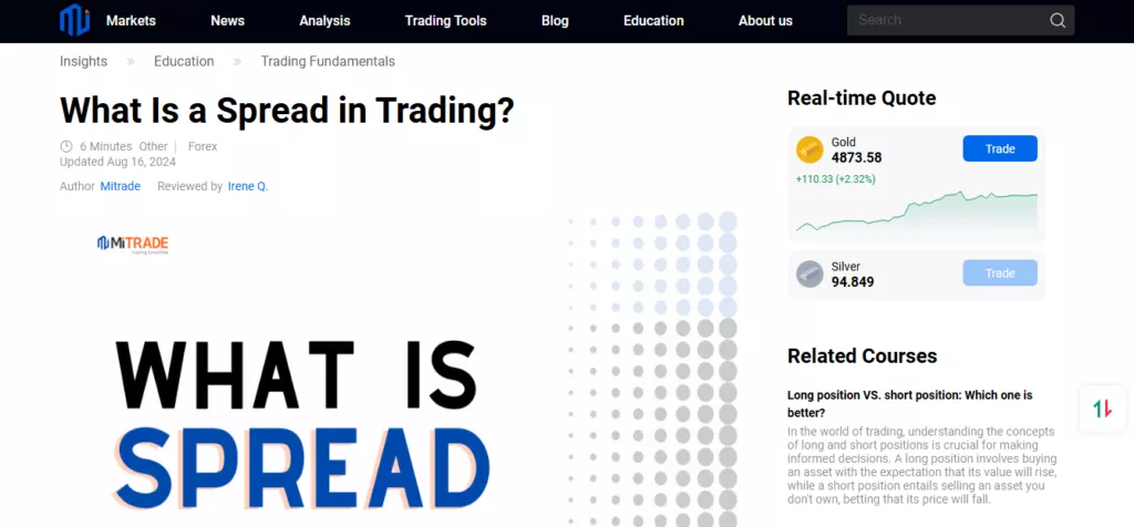 MiTrade Fees, Spreads & Commissions