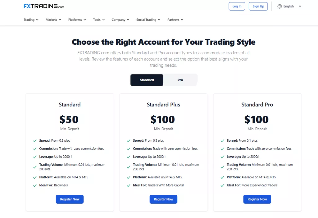 FXTrading Account Types
