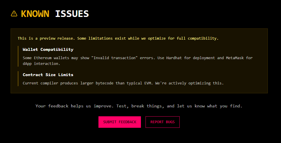 Known Issues Kusama Smart Contracts Preview Release