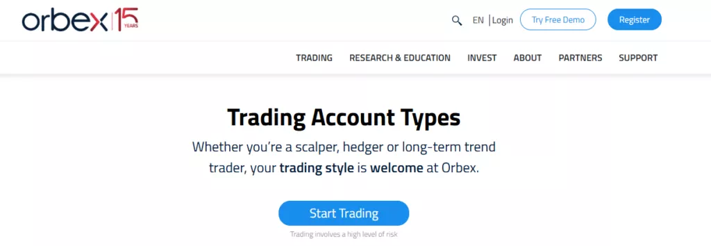 Orbex Accounts Types
