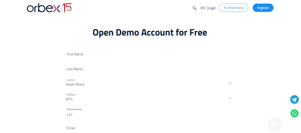 Orbex Open an demo account