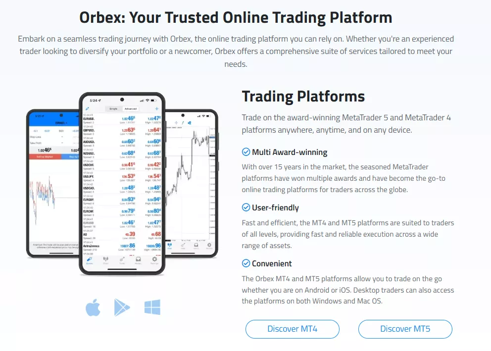 Orbex Trading platforms