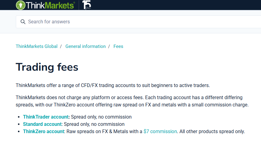ThinkMarkets Fees