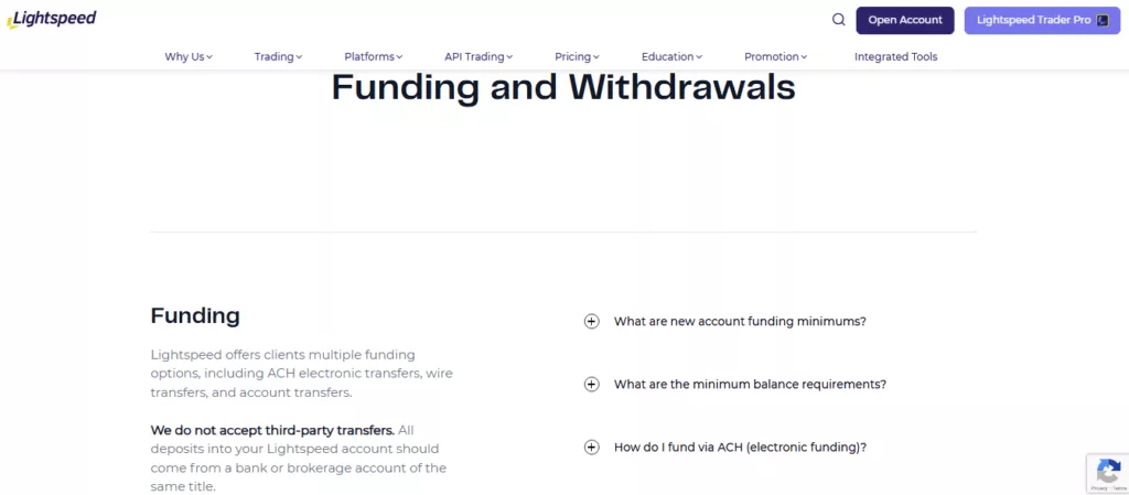 lightspeed deposit and withdrawal