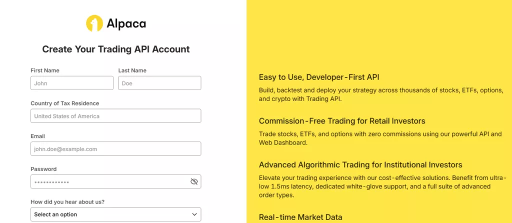 Alpaca Markets Account Set Up