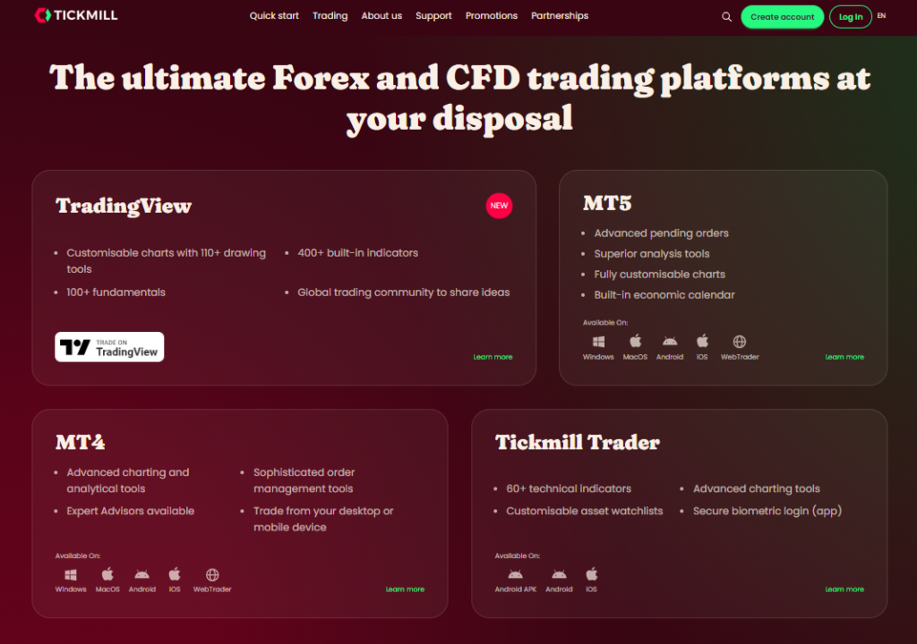 Tickmill Trading Platforms and Tools