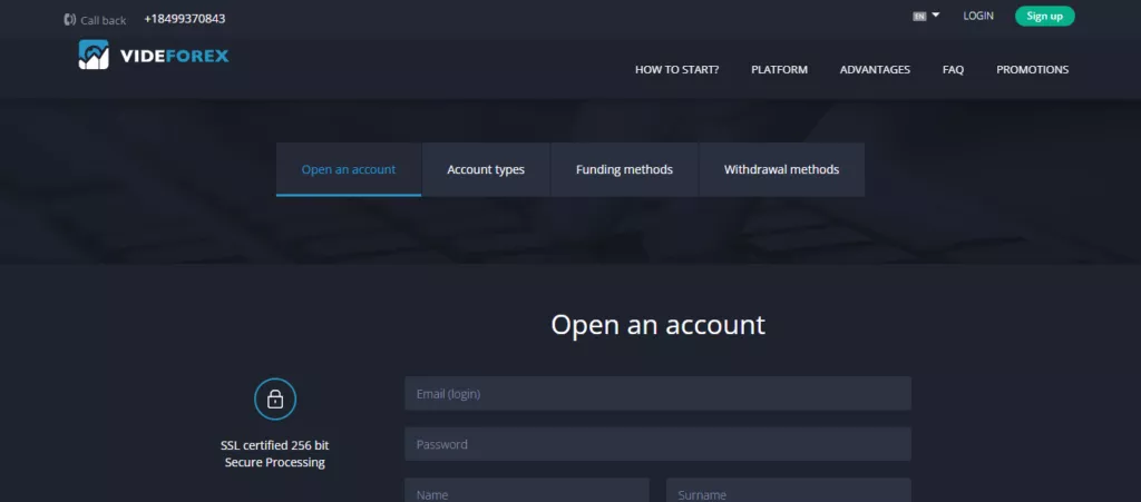 Videforex - Open an account