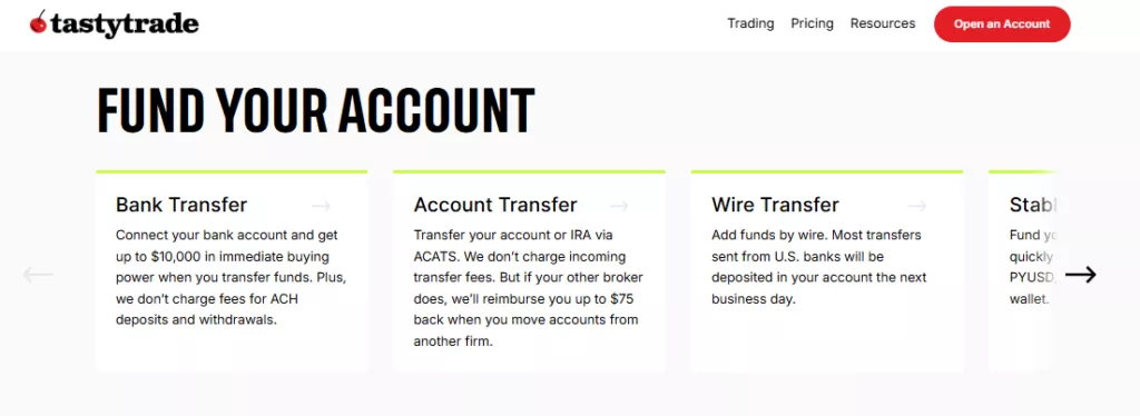 tastytrade Deposit and Withdrawal