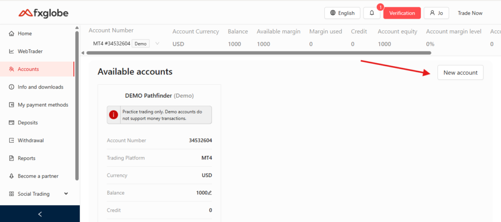 FXGlobe open an account