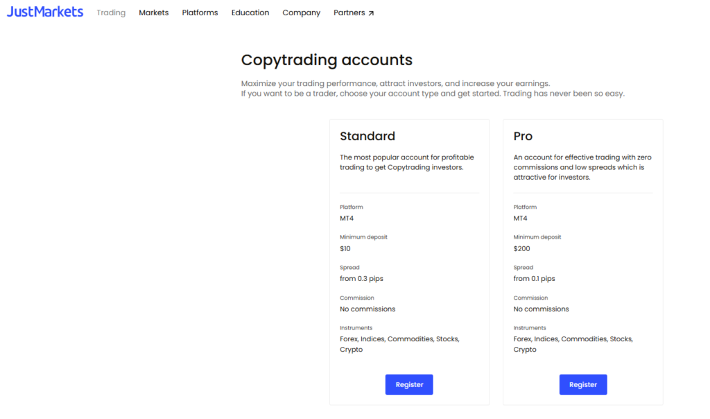 JustMarkets Copy Trading