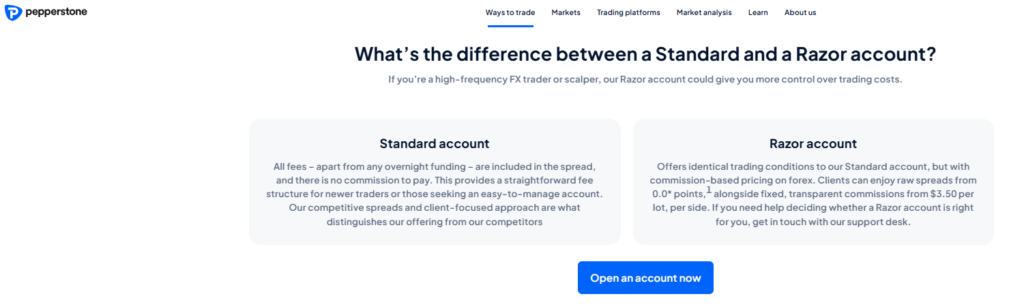 Pepperstone Account Types and Features Standard Account and Razor Account