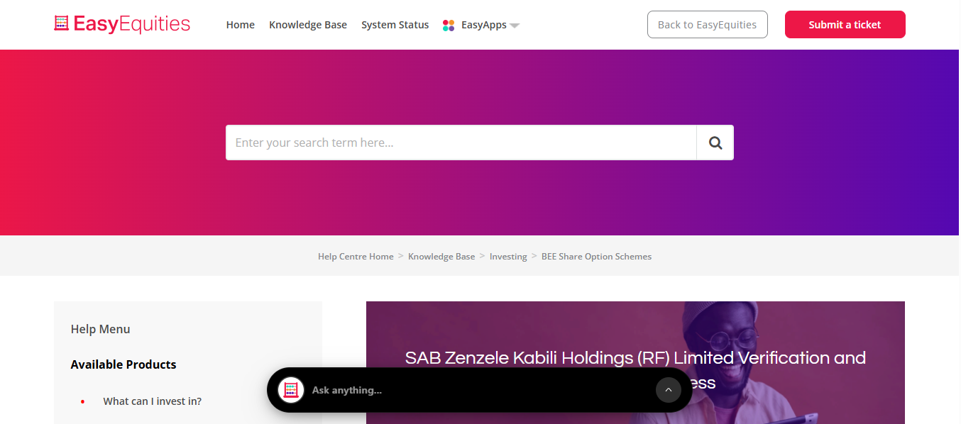 SAB Zenele - Easy Equities Platform