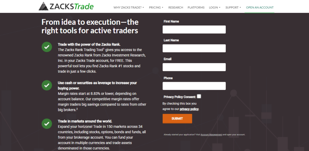 Zacks Trade account steps