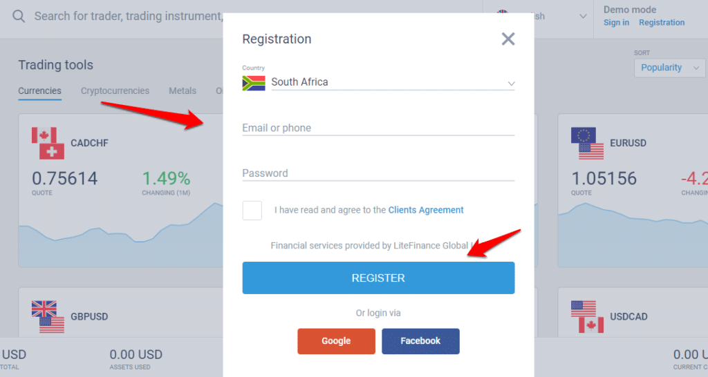 How to open a LiteFinance account step 2