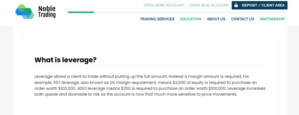 Noble Trading Leverage