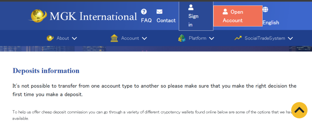 MGK International Depsoit and Withdrawal