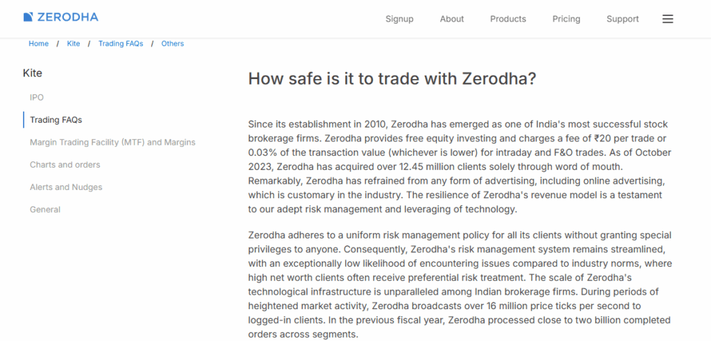 ZERODHA Safety and  Security
