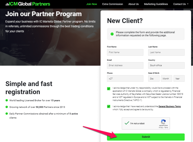 How to open an Affiliate Account step 3