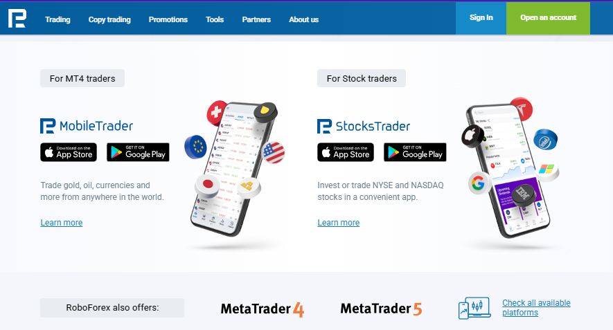RoboForex Trading Platforms