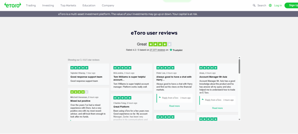 etoro Customer Reviews