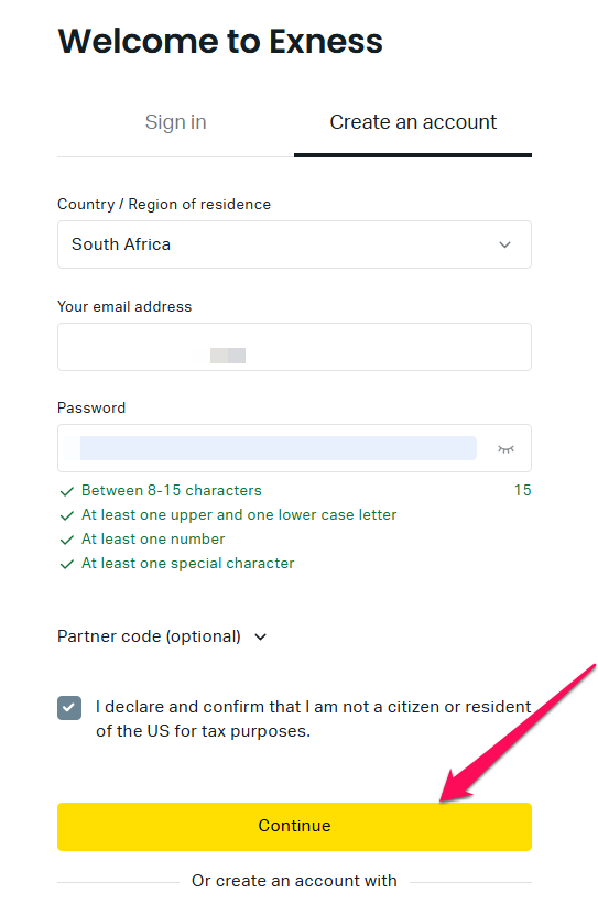 How to Open an Exness Account step 2
