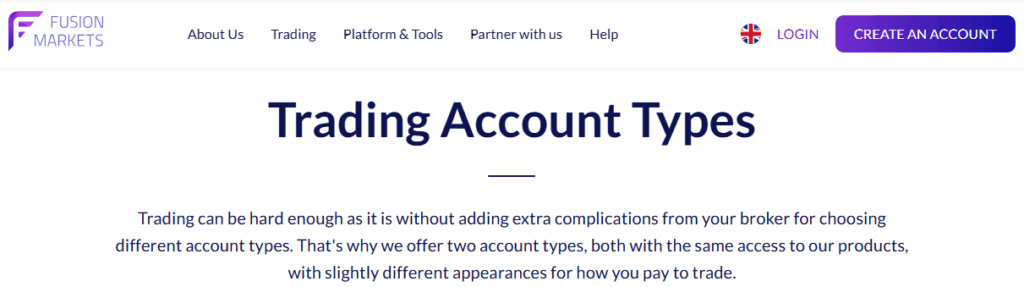 Fusion Markets Accounts 