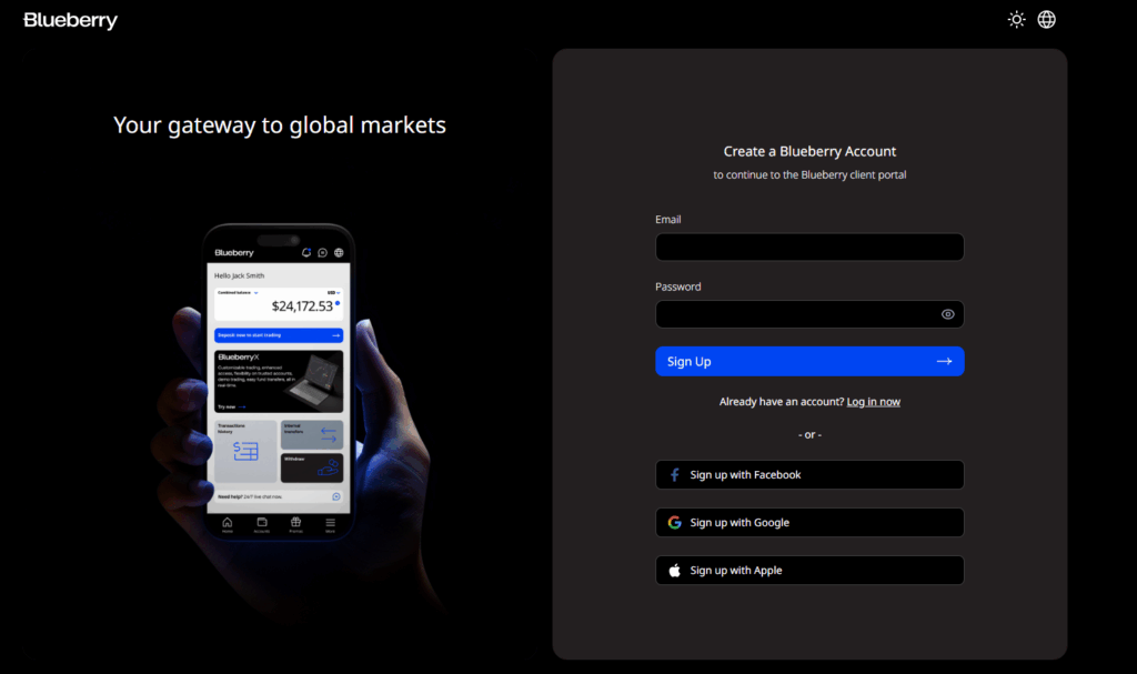 How to Open a Blueberry Markets Live Trading Account - Step 1