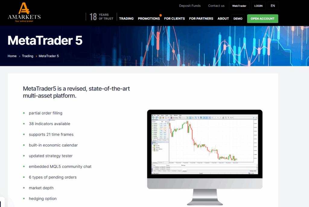 AMarkets Review MetaTrader 5 (MT5)