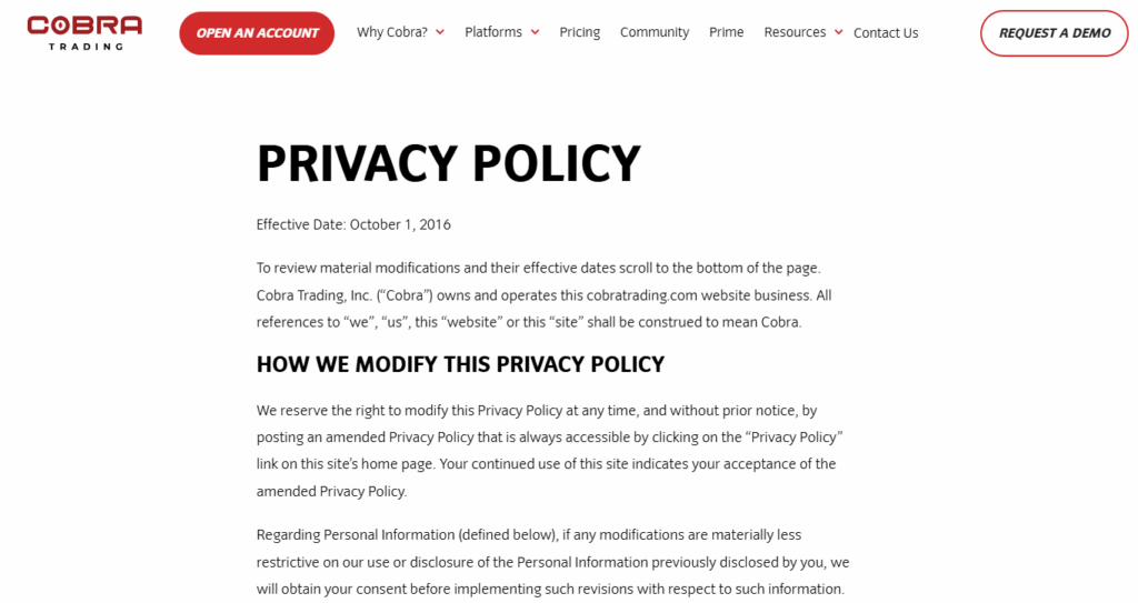 COBRA TRADING Safety and  Security