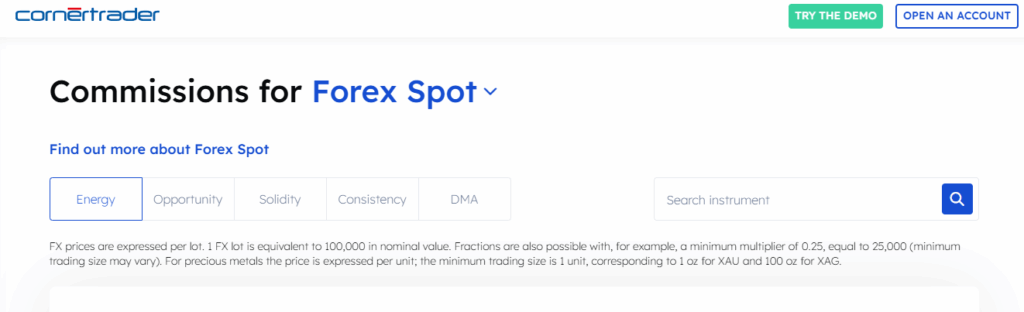 CornerTrader Fees, Spreads, and Commissions