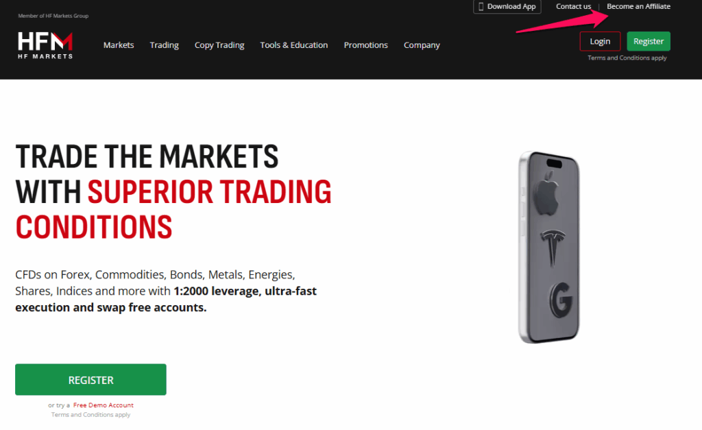 How to open an Affiliate Account with HFM step 1