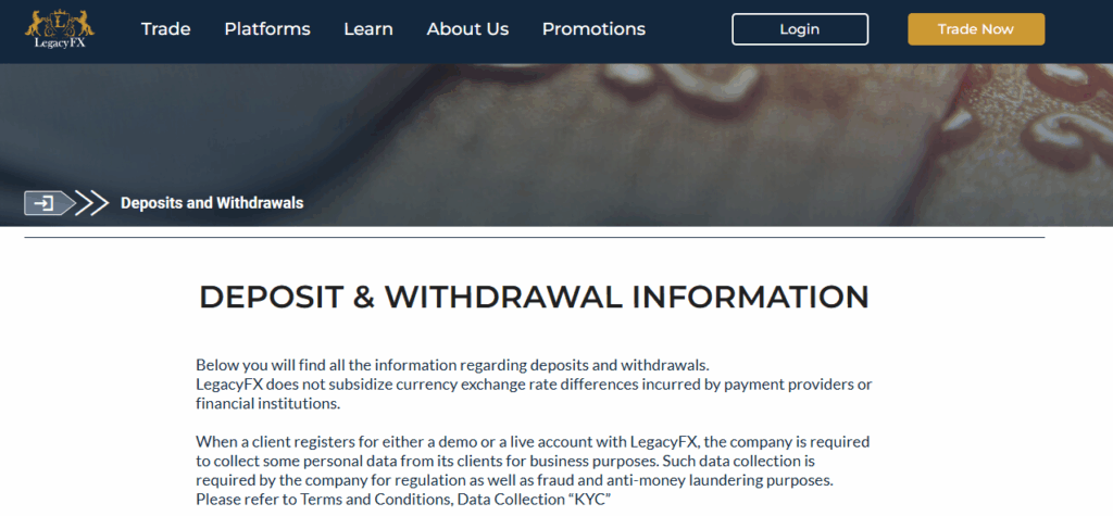 LegacyFX Deposit and Withdrawal