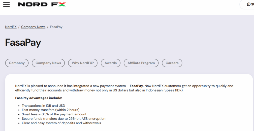 NordFX FasaPay Forex Brokers