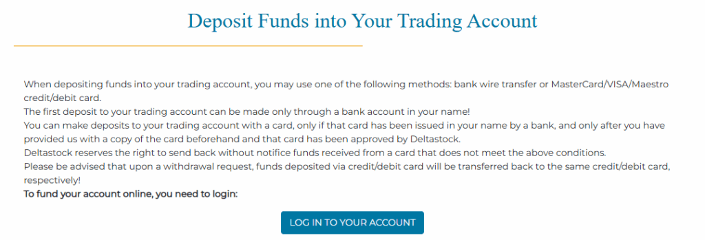 DeltaStock Deposit and Withdrawals