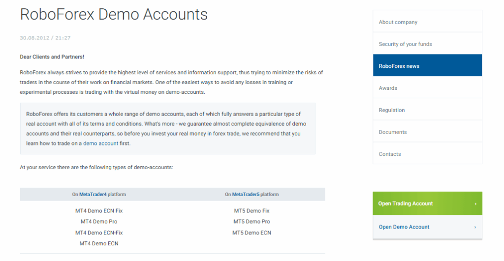 Demo Accounts Overview