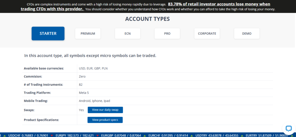 STARTER – Beginner‑friendly entry account